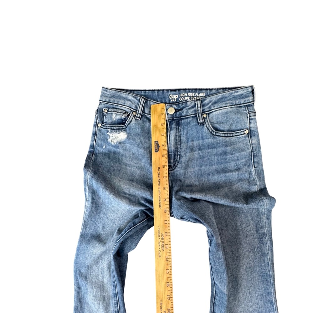GAP Womens 8 High Rise Flare Jeans 30x34 Light Wash Distressed Y2K Boho Festival - Picture 8 of 9